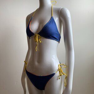 Aaron Chang denim orange floral reversible bikini